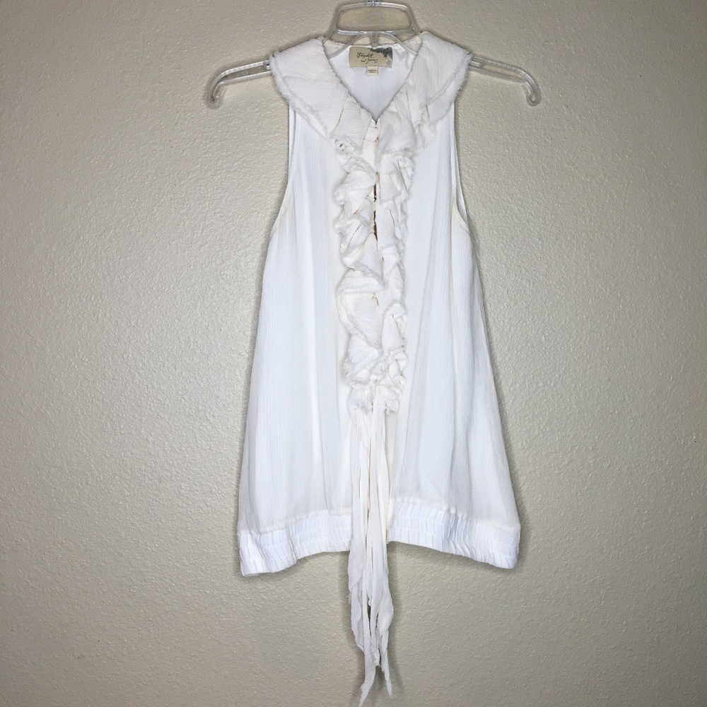 - ELIZABETH AND JAMES Silk Ruffle Front Blou…